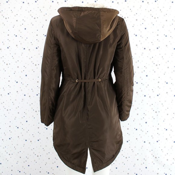 Fur Lined Hood Long Padded Zip Up Jacket Olive - Picture 3 of 9